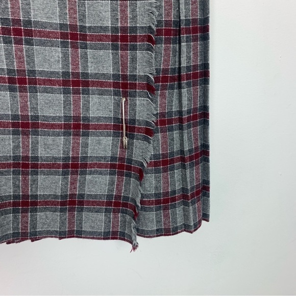 Halperns Vintage Burgundy Grey Plaid Tartan Kilt Skirt - Picture 2 of 8